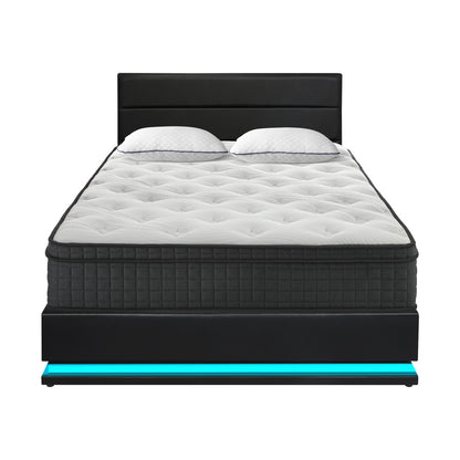 Oikiture Bed Frame with Mattress Double Size LED Gas Lift Black LAYZ-Bed Frame-PEROZ Accessories