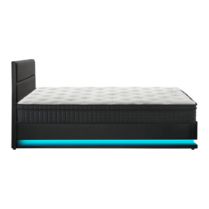 Oikiture Bed Frame with Mattress Double Size LED Gas Lift Black LAYZ-Bed Frame-PEROZ Accessories