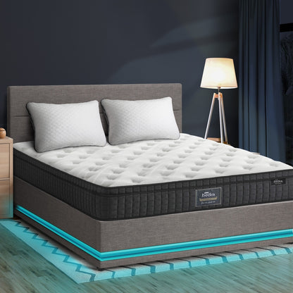 Oikiture Bed Frame with Mattress Double Size LED Gas Lift Grey LAYZ-Bed Frame-PEROZ Accessories
