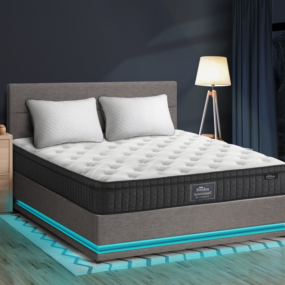 Oikiture Bed Frame with Mattress Queen Size LED Gas Lift Grey LAYZ-Bed Frame-PEROZ Accessories