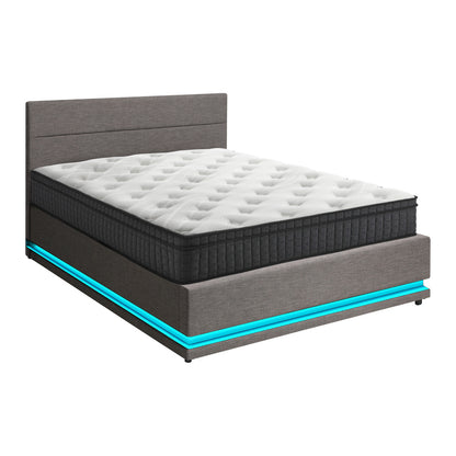 Oikiture Bed Frame with Mattress Queen Size LED Gas Lift Grey LAYZ-Bed Frame-PEROZ Accessories