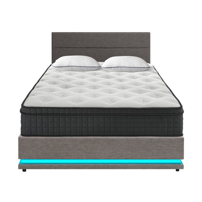 Oikiture Bed Frame with Mattress Queen Size LED Gas Lift Grey LAYZ-Bed Frame-PEROZ Accessories
