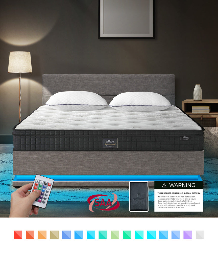 Oikiture Bed Frame with Mattress Queen Size LED Gas Lift Grey LAYZ-Bed Frame-PEROZ Accessories