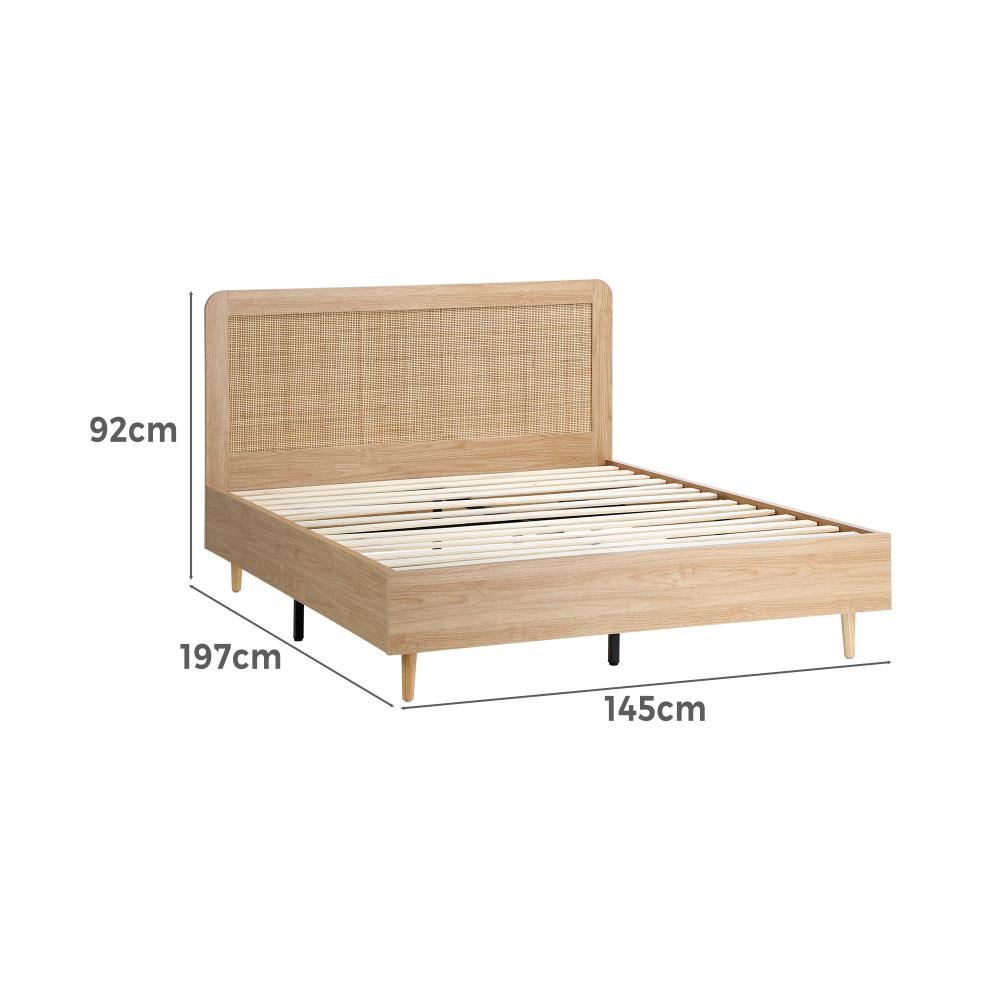 Oikiture Bed Frame Double Size Wooden Bed Frame Rattan Headboard-Bed Frames-PEROZ Accessories