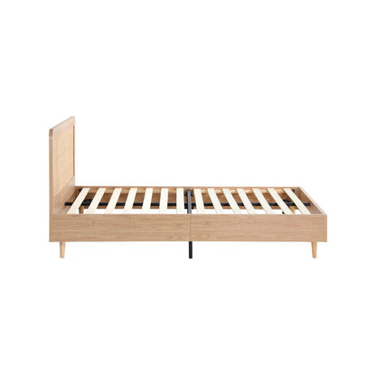 Oikiture Bed Frame Double Size Wooden Bed Frame Rattan Headboard-Bed Frames-PEROZ Accessories