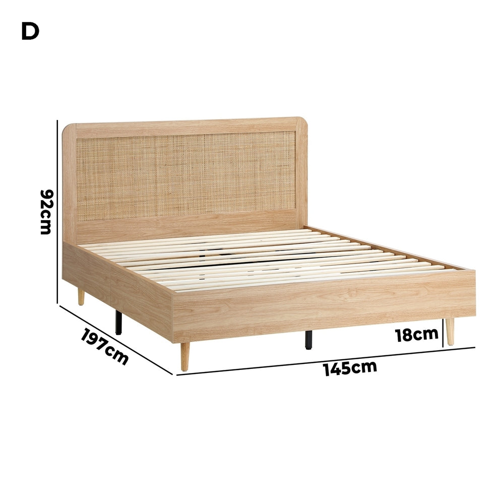 Oikiture Bed Frame Double Size Wooden Bed Frame Rattan Headboard-Bed Frames-PEROZ Accessories