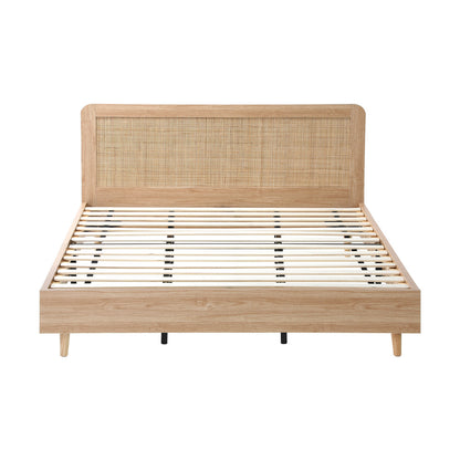 Oikiture Bed Frame King Size Wooden Bed Frame Rattan Headboard-Bed Frames-PEROZ Accessories