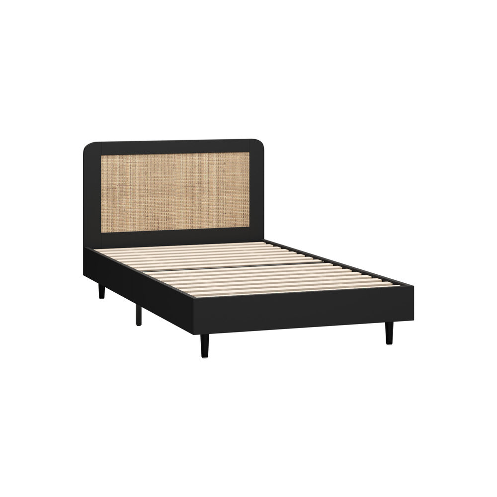 Oikiture Bed Frame King Single Real Rattan Headboard Black-Bed Frame-PEROZ Accessories