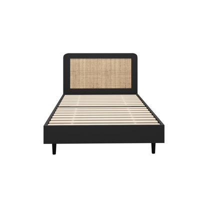 Oikiture Bed Frame King Single Real Rattan Headboard Black-Bed Frame-PEROZ Accessories
