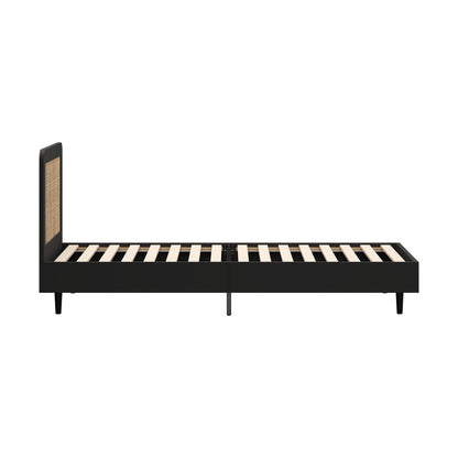 Oikiture Bed Frame King Single Real Rattan Headboard Black-Bed Frame-PEROZ Accessories
