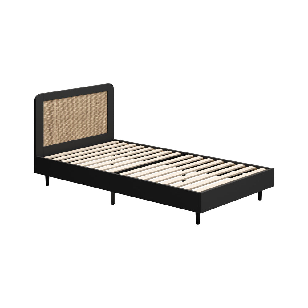 Oikiture Bed Frame King Single Real Rattan Headboard Black-Bed Frame-PEROZ Accessories