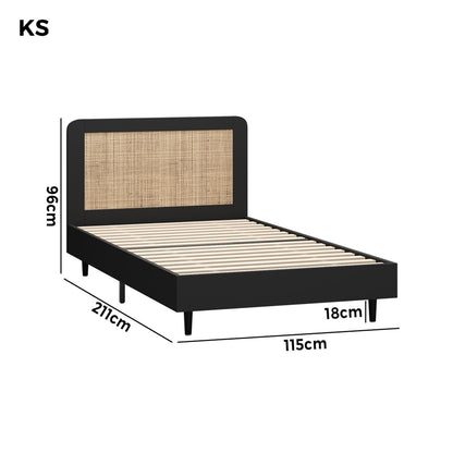 Oikiture Bed Frame King Single Real Rattan Headboard Black-Bed Frame-PEROZ Accessories