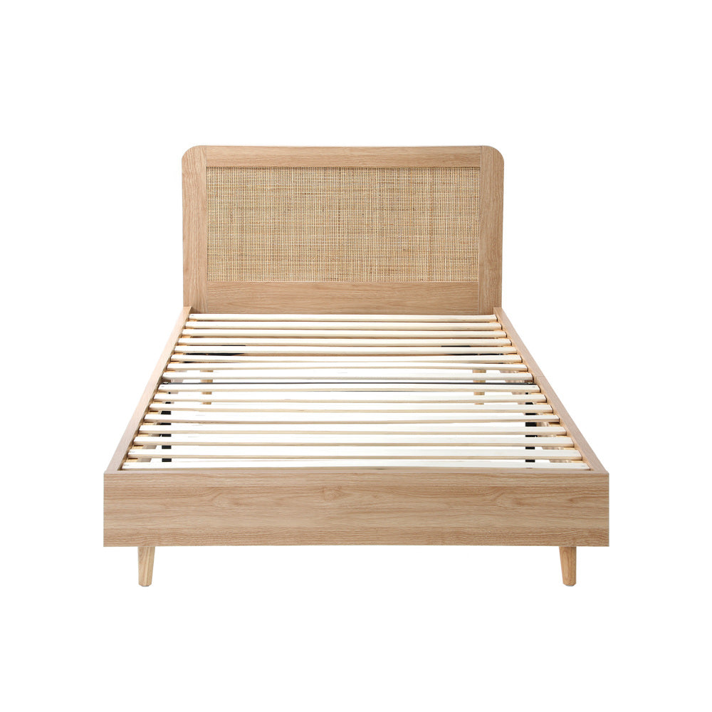 Oikiture Bed Frame King Single Size Wooden Bed Frame Rattan Headboard-Bed Frames-PEROZ Accessories