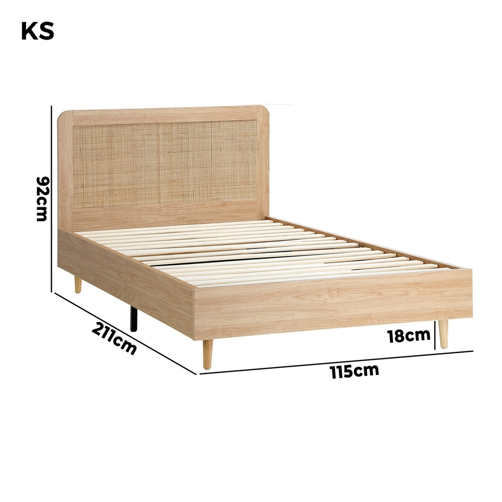 Oikiture Bed Frame King Single Size Wooden Bed Frame Rattan Headboard-Bed Frames-PEROZ Accessories