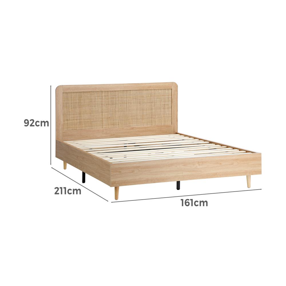 Oikiture Bed Frame Queen Size Wooden Bed Frame Rattan Headboard-Bed Frames-PEROZ Accessories