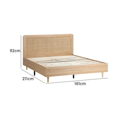 Oikiture Bed Frame Queen Size Wooden Bed Frame Rattan Headboard-Bed Frames-PEROZ Accessories
