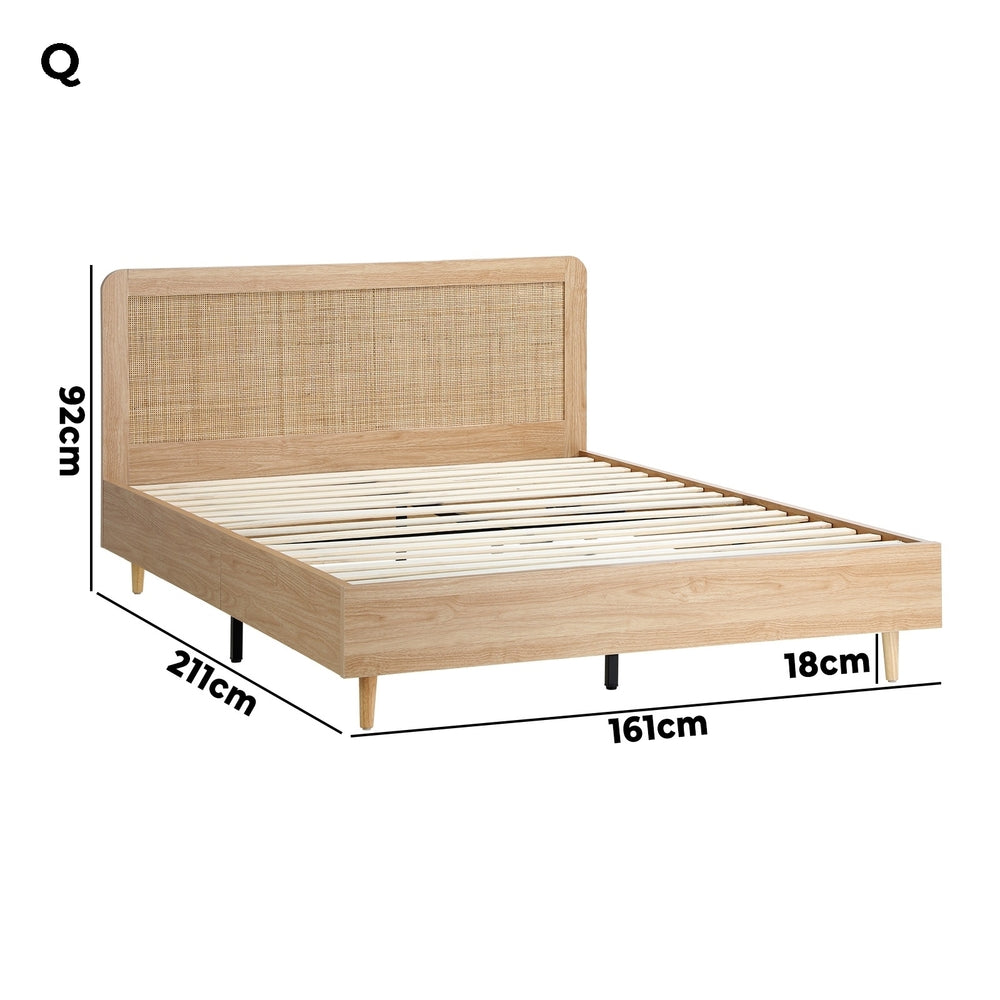Oikiture Bed Frame Queen Size Wooden Bed Frame Rattan Headboard-Bed Frames-PEROZ Accessories