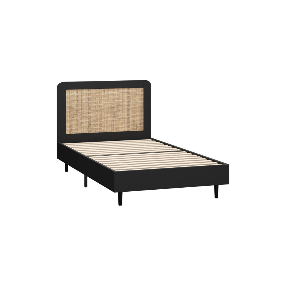 Oikiture Bed Frame Single Size Real Rattan Headboard Black-Bed Frame-PEROZ Accessories
