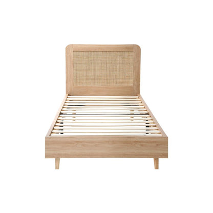 Oikiture Bed Frame Single Size Wooden Bed Frame Rattan Headboard-Bed Frames-PEROZ Accessories