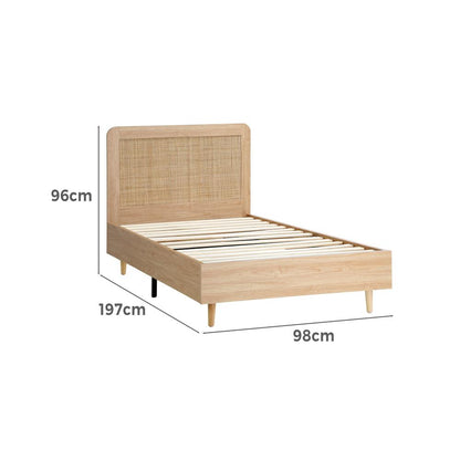 Oikiture Bed Frame Single Size Wooden Bed Frame Rattan Headboard-Bed Frames-PEROZ Accessories