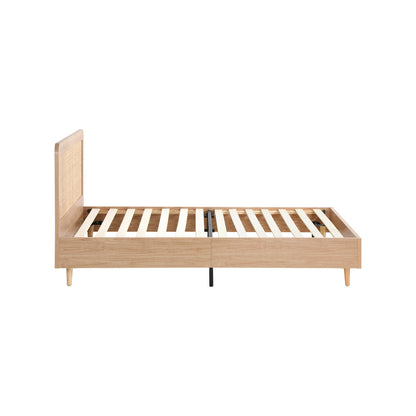 Oikiture Bed Frame Single Size Wooden Bed Frame Rattan Headboard-Bed Frames-PEROZ Accessories