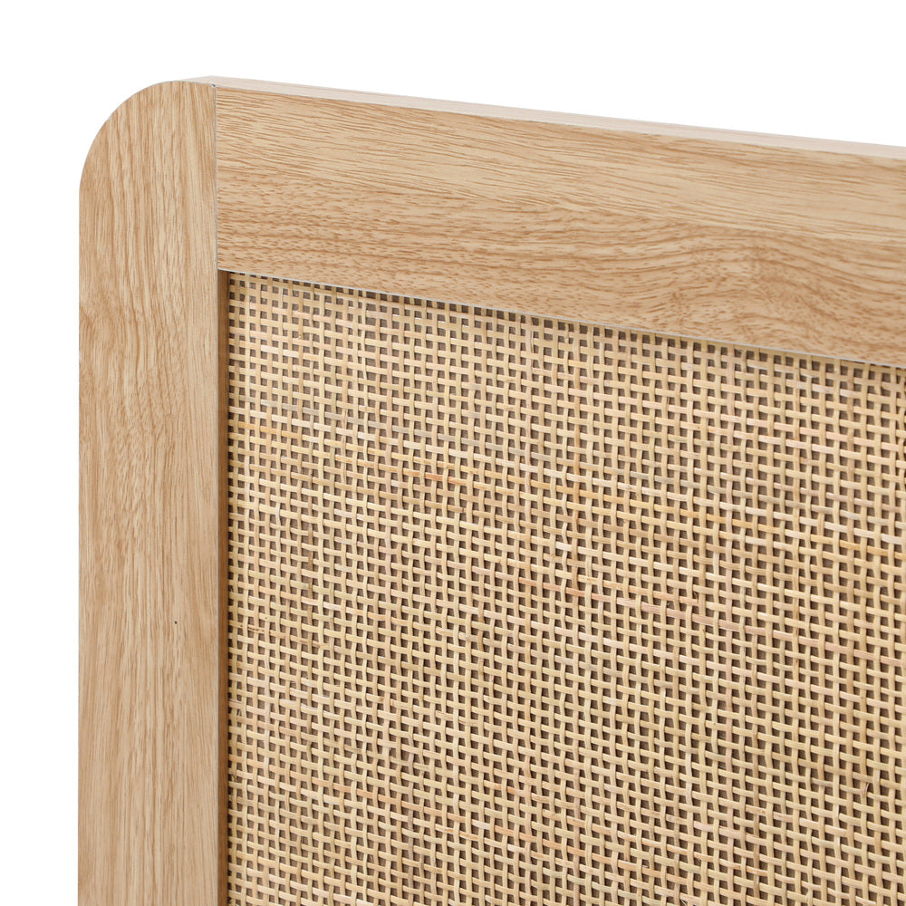 Oikiture Bed Frame Single Size Wooden Bed Frame Rattan Headboard-Bed Frames-PEROZ Accessories