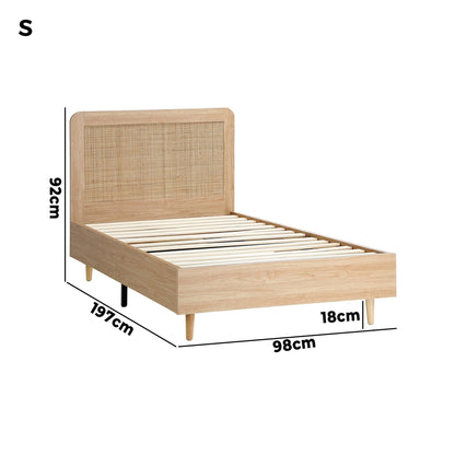 Oikiture Bed Frame Single Size Wooden Bed Frame Rattan Headboard-Bed Frames-PEROZ Accessories
