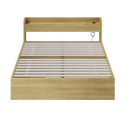 Oikiture Double Bed Frame with Charging Ports &amp; 2 Drawers-Wooden Bed Frames-PEROZ Accessories