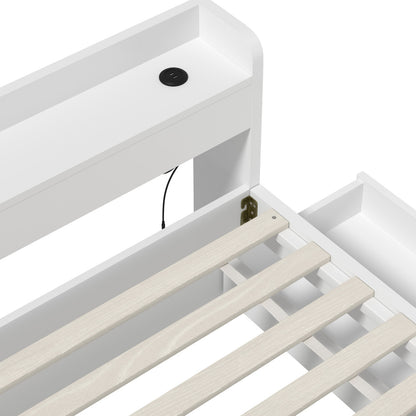 Oikiture Bed Frame King Size with Charging Ports 2 Drawers White-Bed Frame-PEROZ Accessories