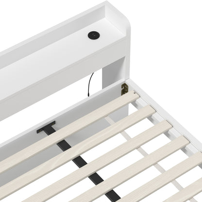Oikiture Bed Frame King Size with 2 Drawers Charging Ports White-Bed Frame-PEROZ Accessories