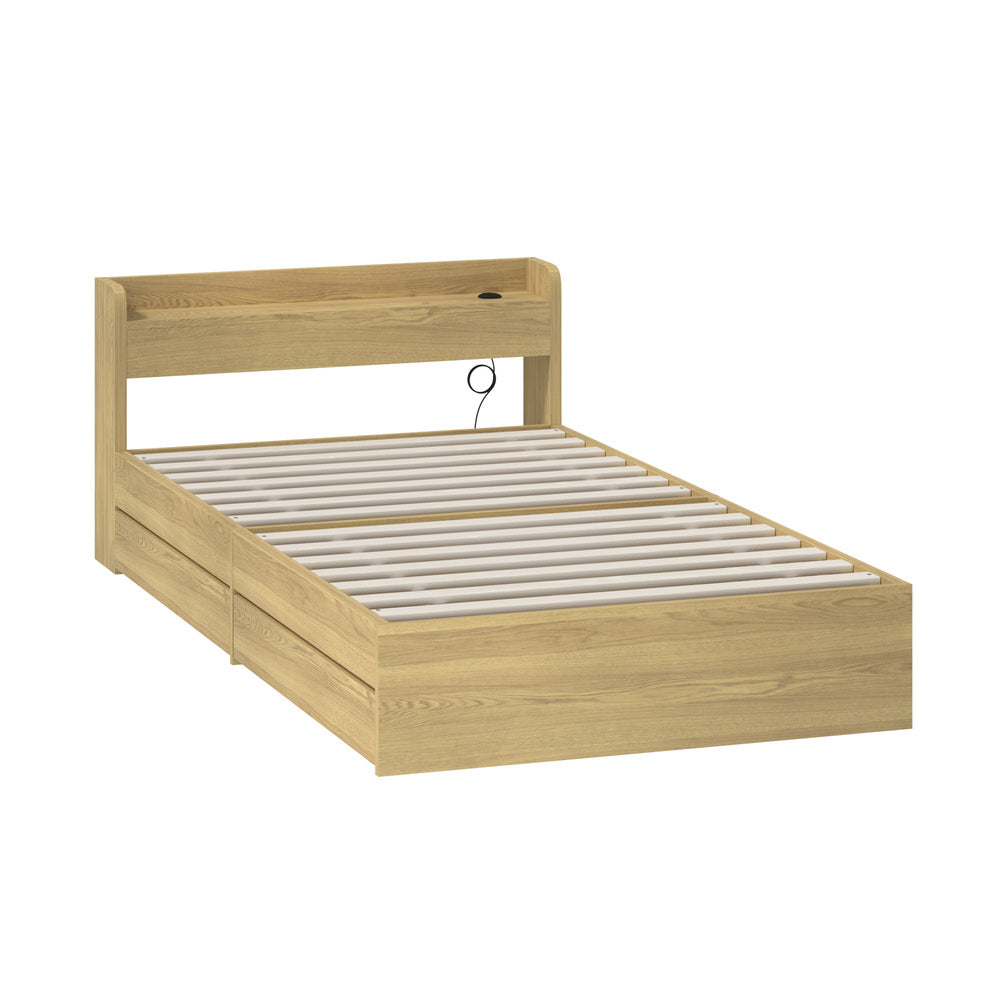 Oikiture King Single Bed Frame with Charging Ports &amp; 2 Drawers-Wooden Bed Frames-PEROZ Accessories