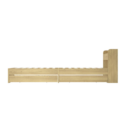 Oikiture Queen Bed Frame with Charging Ports &amp; 2 Drawers-Wooden Bed Frames-PEROZ Accessories