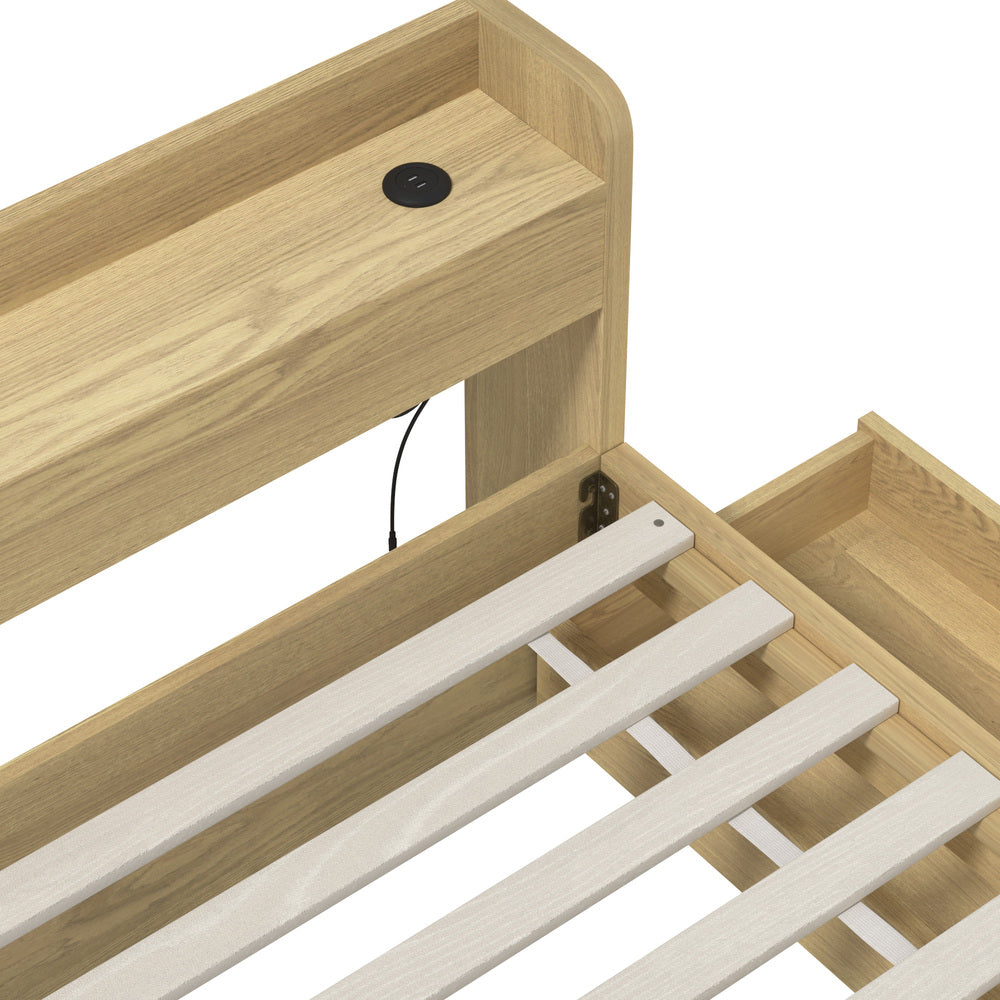 Oikiture Queen Bed Frame with Charging Ports &amp; 2 Drawers-Wooden Bed Frames-PEROZ Accessories