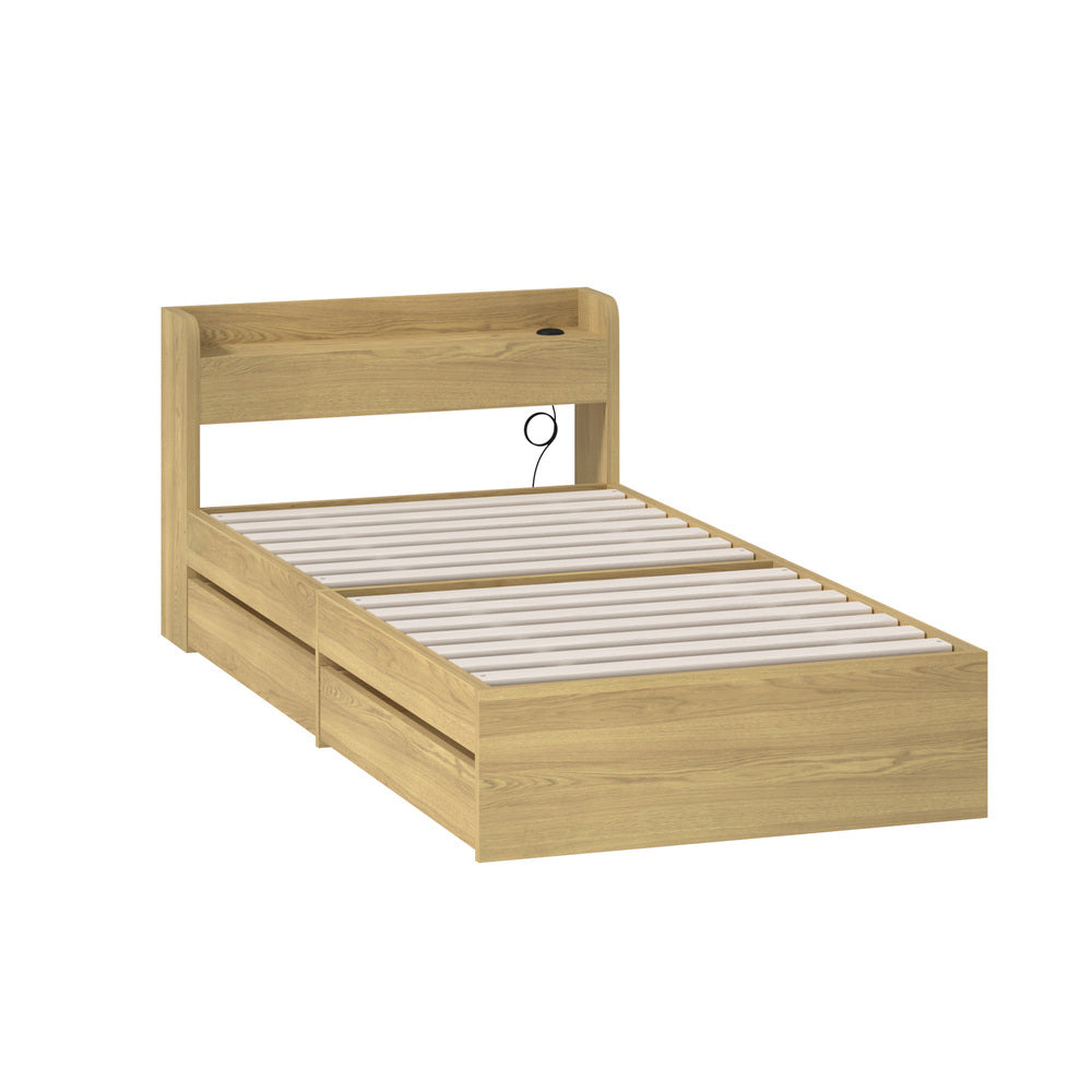 Oikiture Single Bed Frame with Charging Ports &amp; 2 Drawers-Wooden Bed Frames-PEROZ Accessories
