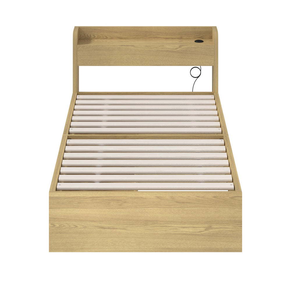 Oikiture Single Bed Frame with Charging Ports &amp; 2 Drawers-Wooden Bed Frames-PEROZ Accessories