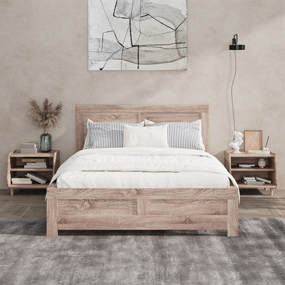 Oikiture Wooden Bed Frame Queen Size Contemporary Light Oak-Wooden Bed Frame-PEROZ Accessories