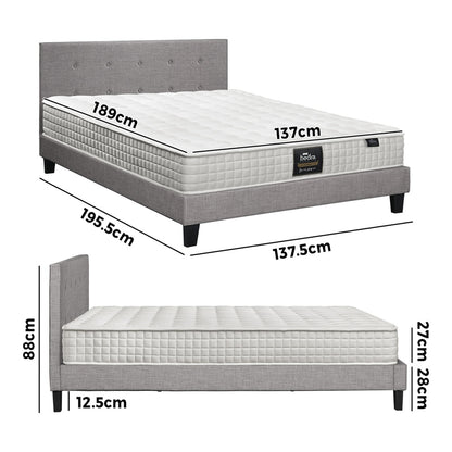 Oikiture Bed Frame Double Size Wooden Platform Beds with Mattress Grey-Bed Frame-PEROZ Accessories