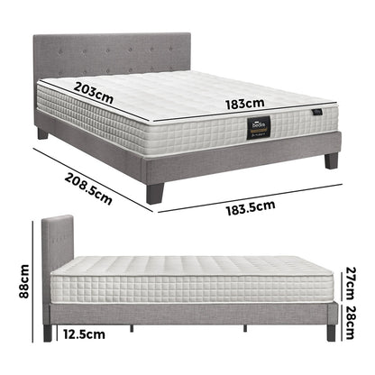 Oikiture Bed Frame King Size Wooden Platform Beds with Mattress Grey-Bed Frame-PEROZ Accessories