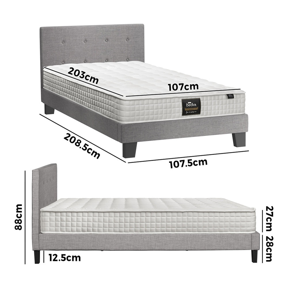 Oikiture Bed Frame King Single Size Wooden Beds with Mattress Grey-Bed Frame-PEROZ Accessories