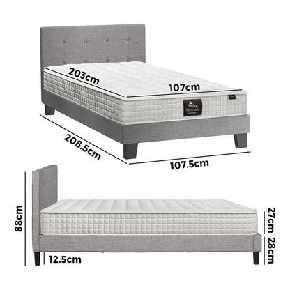 Oikiture Bed Frame King Single Size Wooden Beds with Mattress Grey-Bed Frame-PEROZ Accessories