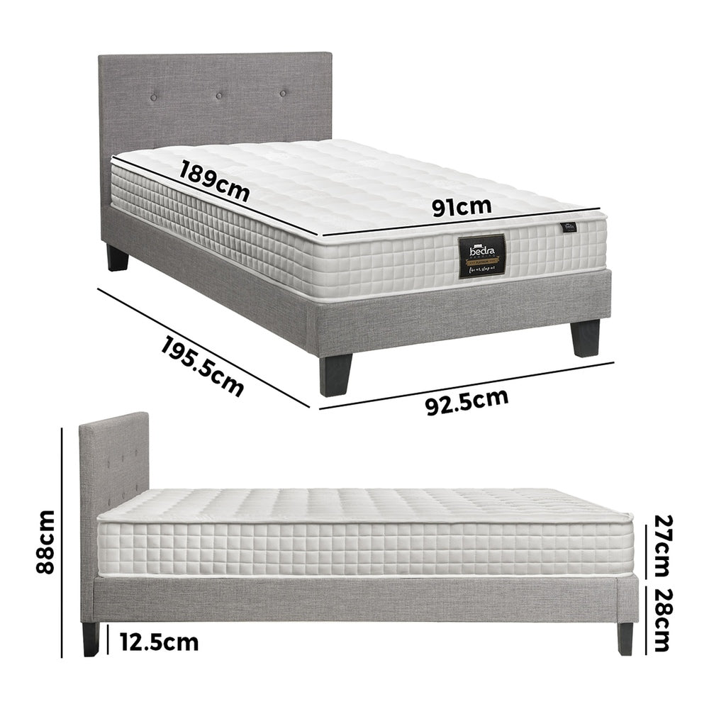Oikiture Bed Frame Single Size Wooden Platform Beds with Mattress Grey-Bed Frame-PEROZ Accessories