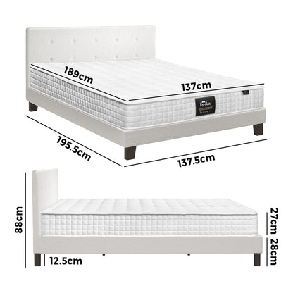 Oikiture Bed Frame Double Size Wooden Beds with Mattress White-Bed Frame-PEROZ Accessories