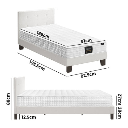 Oikiture Bed Frame Single Size Wooden Beds with Mattress White-Bed Frame-PEROZ Accessories