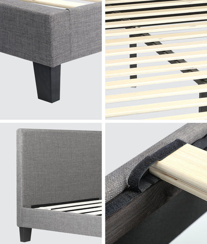 Oikiture Bed Frame with Double Size Mattress Set Grey Fabric-Bed Frame-PEROZ Accessories