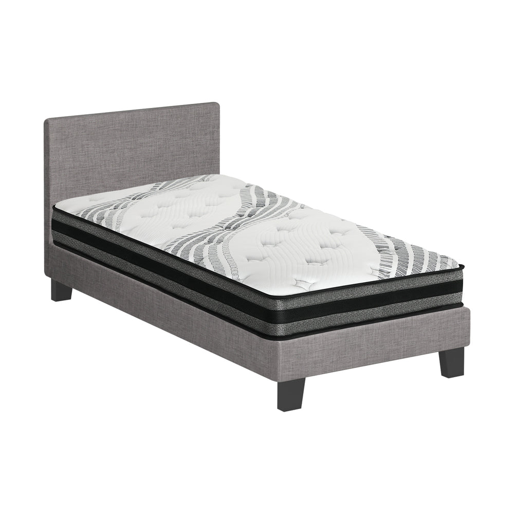 Oikiture Bed Frame with King Single Size Mattress Set Grey Fabric-Bed Frame-PEROZ Accessories