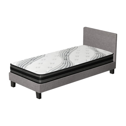 Oikiture Bed Frame with King Single Size Mattress Set Grey Fabric-Bed Frame-PEROZ Accessories