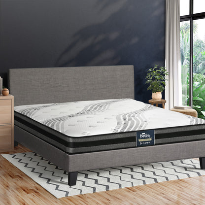 Oikiture Bed Frame with Queen Size Mattress Set Grey Fabric-Bed Frame-PEROZ Accessories