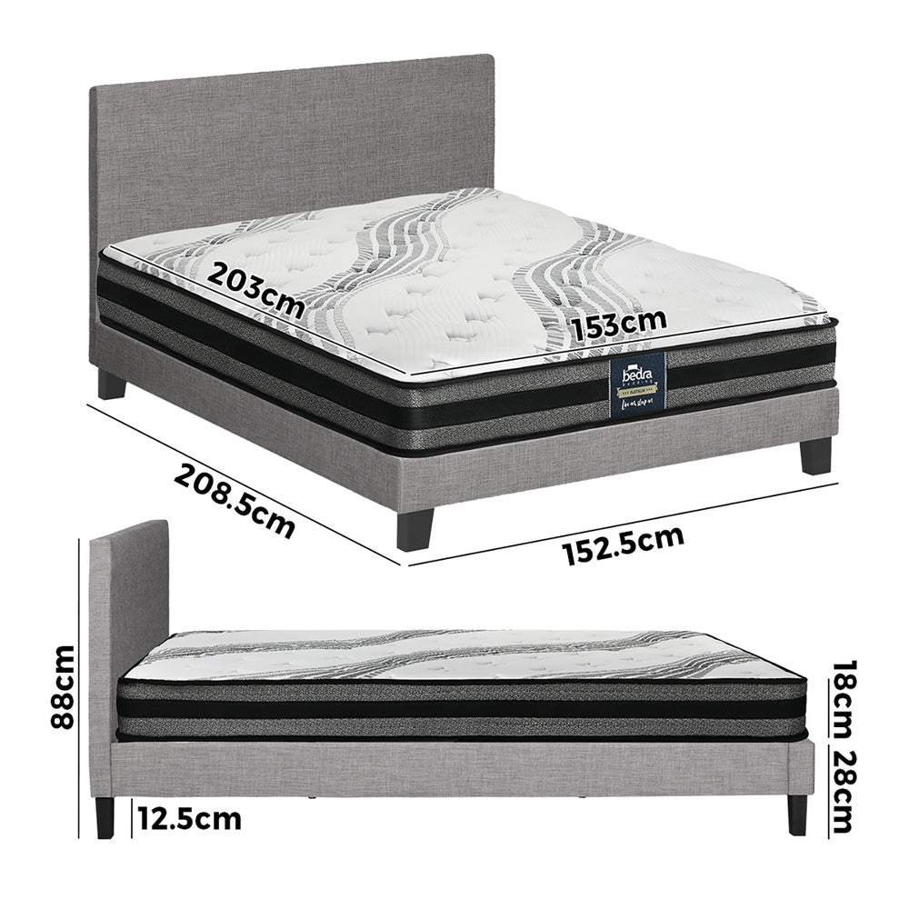 Oikiture Bed Frame with Queen Size Mattress Set Grey Fabric-Bed Frame-PEROZ Accessories