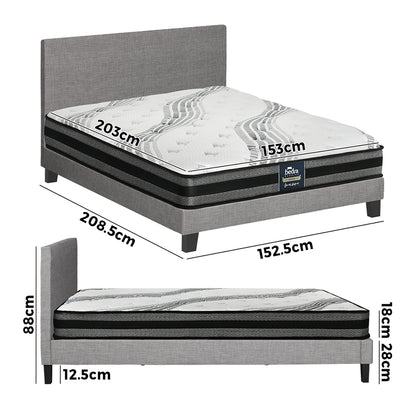 Oikiture Bed Frame with Queen Size Mattress Set Grey Fabric-Bed Frame-PEROZ Accessories