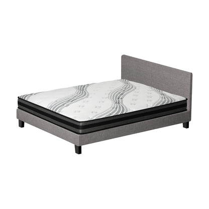 Oikiture Bed Frame with Queen Size Mattress Set Grey Fabric-Bed Frame-PEROZ Accessories